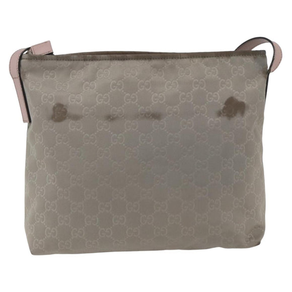 GUCCI GG Canvas Shoulder Bag Nylon Khaki Silver 314529 Auth bs32570
