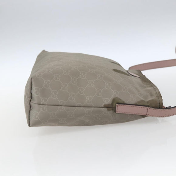 GUCCI GG Canvas Shoulder Bag Nylon Khaki Silver 314529 Auth bs32570