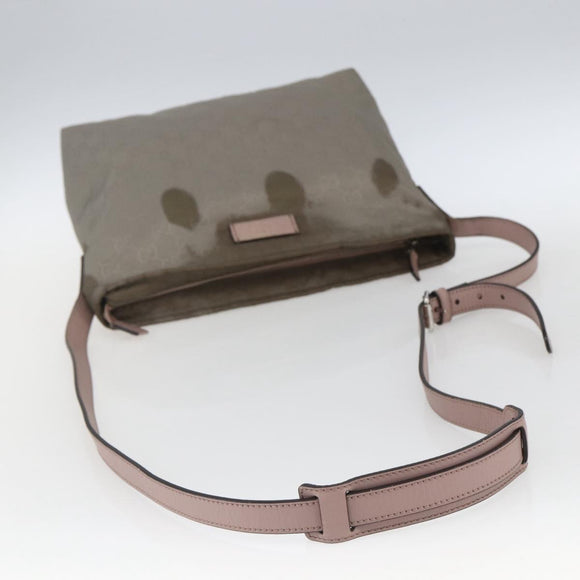GUCCI GG Canvas Shoulder Bag Nylon Khaki Silver 314529 Auth bs32570