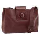 CARTIER Must Line Shoulder Bag Leather Bordeaux Gold Auth bs32574-1