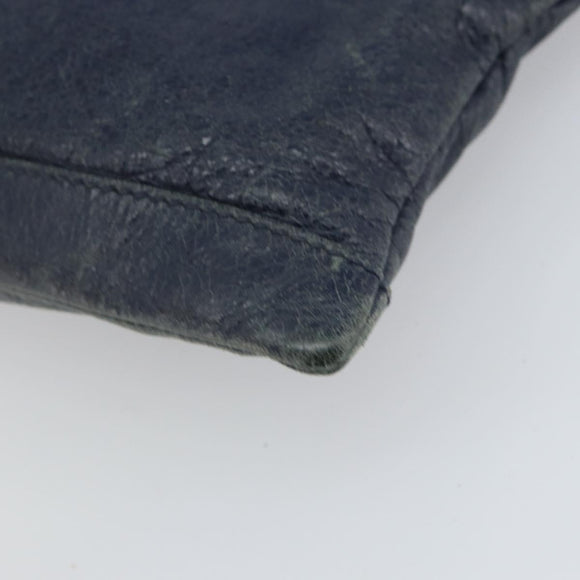 BALENCIAGA Classic Clip L Clutch Bag Leather Navy Silver 273023 Auth bs32576