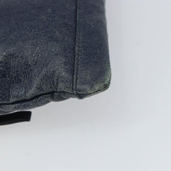 BALENCIAGA Classic Clip L Clutch Bag Leather Navy Silver 273023 Auth bs32576