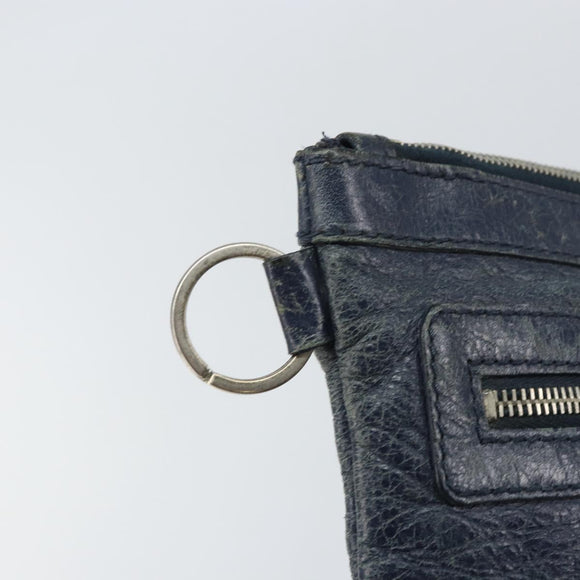 BALENCIAGA Classic Clip L Clutch Bag Leather Navy Silver 273023 Auth bs32576
