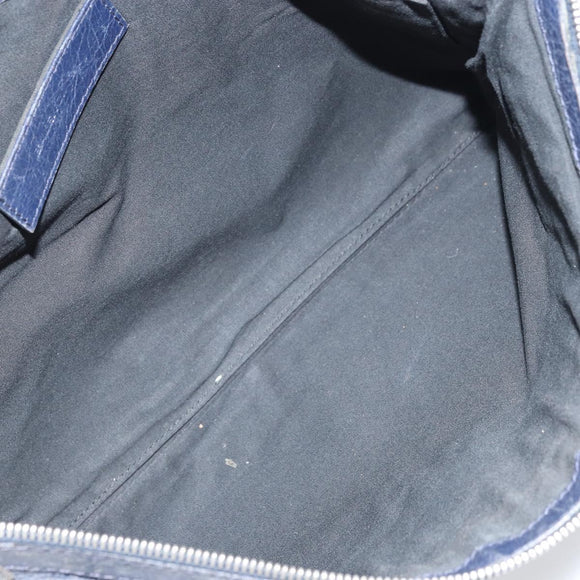 BALENCIAGA Classic Clip L Clutch Bag Leather Navy Silver 273023 Auth bs32576