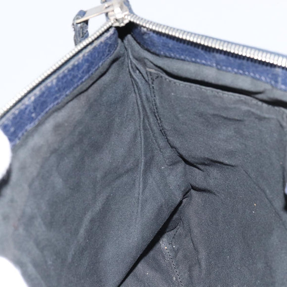 BALENCIAGA Classic Clip L Clutch Bag Leather Navy Silver 273023 Auth bs32576