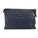 BALENCIAGA Classic Clip L Clutch Bag Leather Navy Silver 273023 Auth bs32576-13