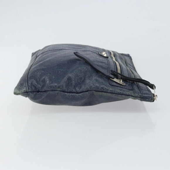 BALENCIAGA Classic Clip L Clutch Bag Leather Navy Silver 273023 Auth bs32576