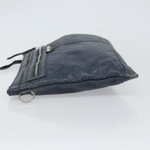 BALENCIAGA Classic Clip L Clutch Bag Leather Navy Silver 273023 Auth bs32576