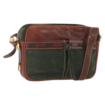 LOEWE Shoulder Bag Suede Khaki Gold Auth bs32579