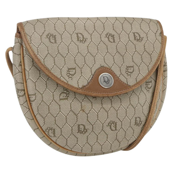 Christian Dior Honeycomb Canvas Shoulder Bag PVC Beige Gold Auth bs32581