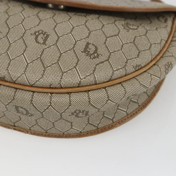 Christian Dior Honeycomb Canvas Shoulder Bag PVC Beige Gold Auth bs32581