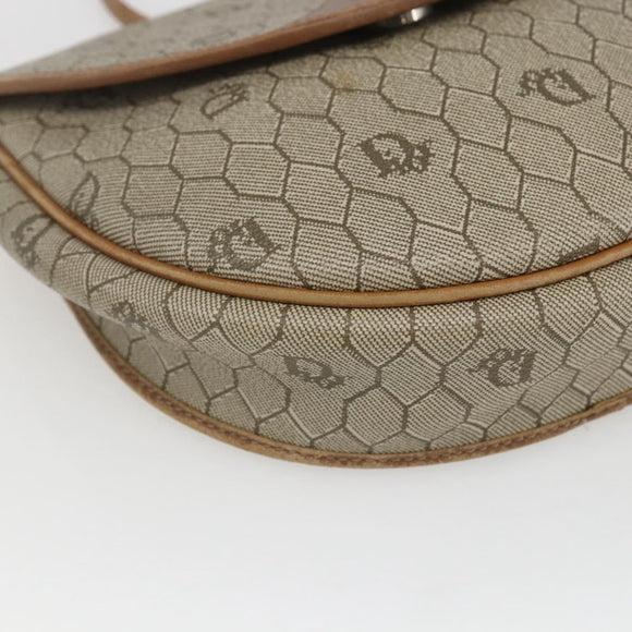 Christian Dior Honeycomb Canvas Shoulder Bag PVC Beige Gold Auth bs32581