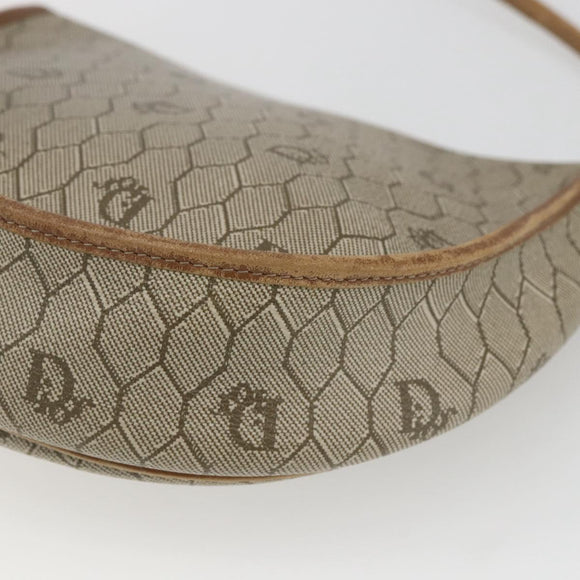 Christian Dior Honeycomb Canvas Shoulder Bag PVC Beige Gold Auth bs32581