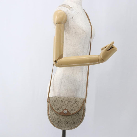 Christian Dior Honeycomb Canvas Shoulder Bag PVC Beige Gold Auth bs32581