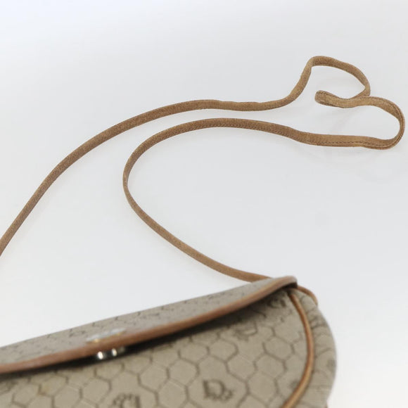 Christian Dior Honeycomb Canvas Shoulder Bag PVC Beige Gold Auth bs32581
