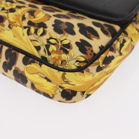 Gianni Versace Chain Shoulder Bag PVC Canvas Yellow Black gold Auth bs32584