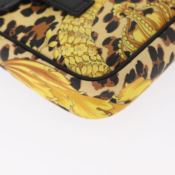 Gianni Versace Chain Shoulder Bag PVC Canvas Yellow Black gold Auth bs32584