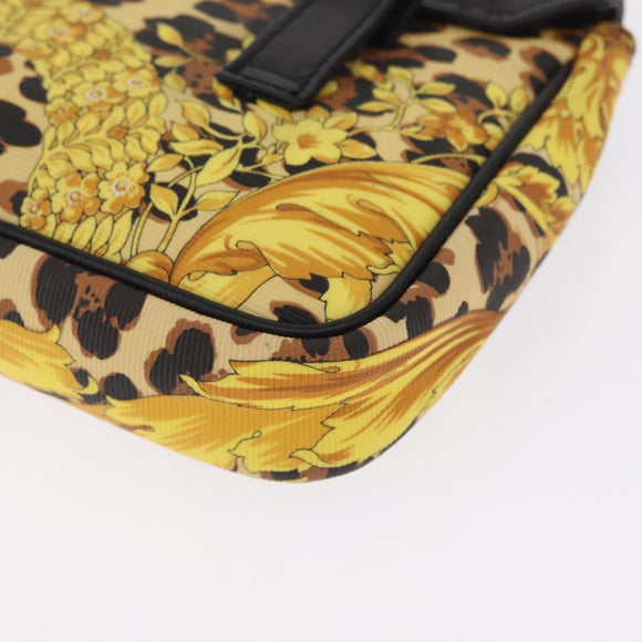 Gianni Versace Chain Shoulder Bag PVC Canvas Yellow Black gold Auth bs32584