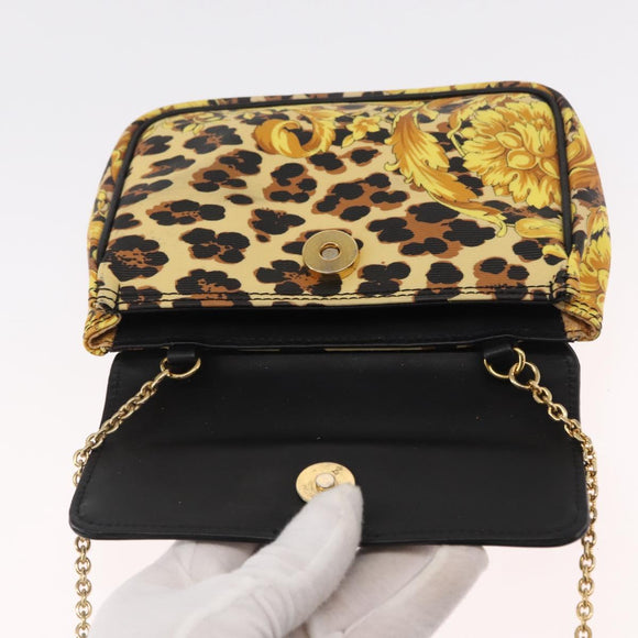 Gianni Versace Chain Shoulder Bag PVC Canvas Yellow Black gold Auth bs32584