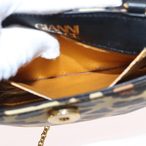 Gianni Versace Chain Shoulder Bag PVC Canvas Yellow Black gold Auth bs32584