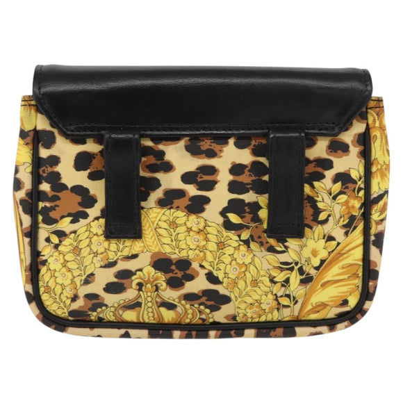 Gianni Versace Chain Shoulder Bag PVC Canvas Yellow Black gold Auth bs32584