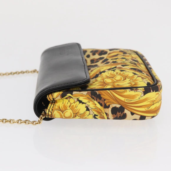 Gianni Versace Chain Shoulder Bag PVC Canvas Yellow Black gold Auth bs32584