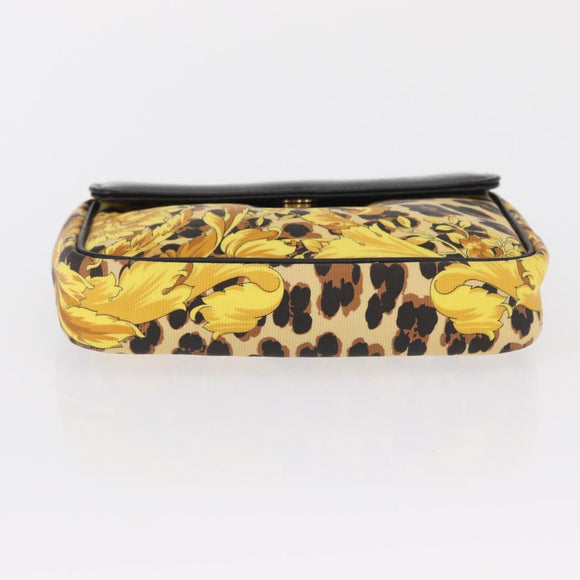 Gianni Versace Chain Shoulder Bag PVC Canvas Yellow Black gold Auth bs32584