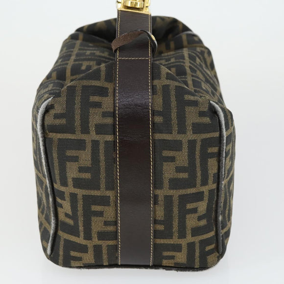 FENDI Zucca Canvas Hand Bag Black Brown Auth bs32586
