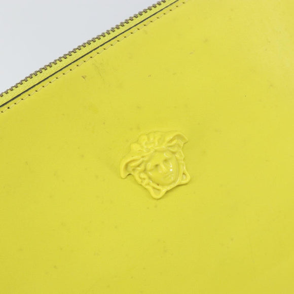 VERSACE Clutch Bag Leather Yellow Gold Auth bs32589