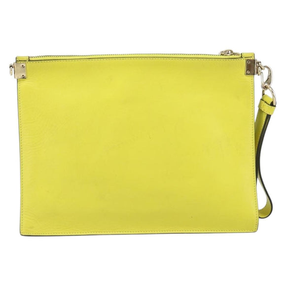 VERSACE Clutch Bag Leather Yellow Gold Auth bs32589