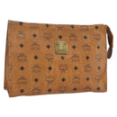 MCM Logogram Vicetos Clutch Bag PVC Leather Brown Gold Auth bs32590-1