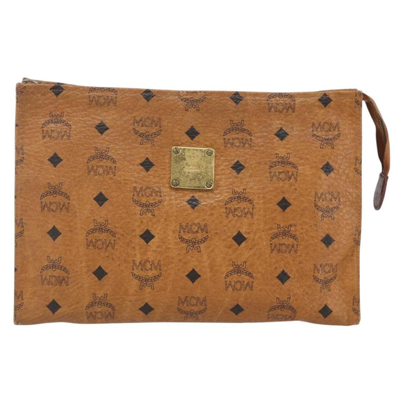 MCM Logogram Vicetos Clutch Bag PVC Leather Brown Gold Auth bs32590