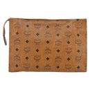 MCM Logogram Vicetos Clutch Bag PVC Leather Brown Gold Auth bs32590-2