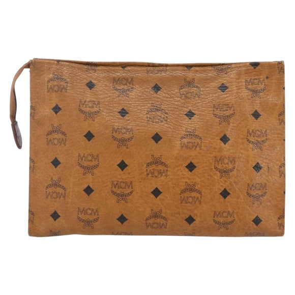 MCM Logogram Vicetos Clutch Bag PVC Leather Brown Gold Auth bs32590