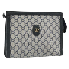 GUCCI GG Plus Supreme Clutch Bag PVC Navy Gold Auth bs32591
