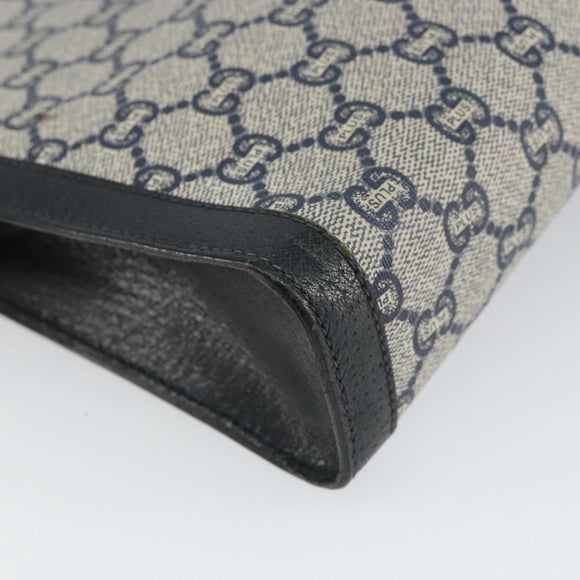 GUCCI GG Plus Supreme Clutch Bag PVC Navy Gold Auth bs32591