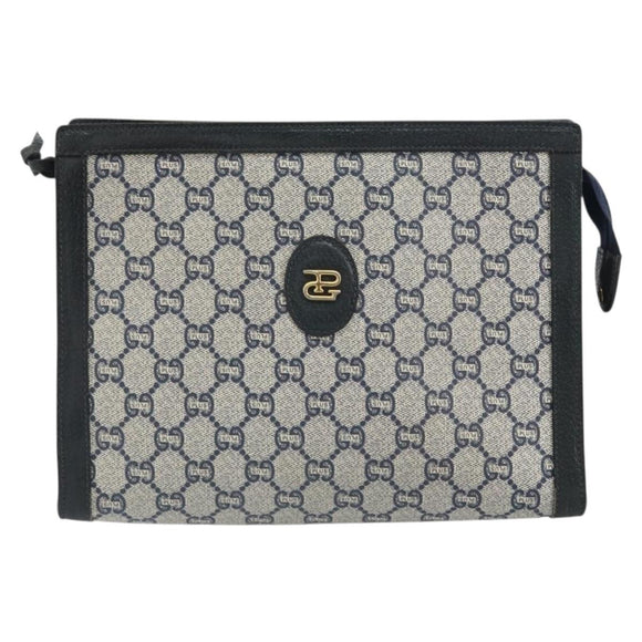 GUCCI GG Plus Supreme Clutch Bag PVC Navy Gold Auth bs32591