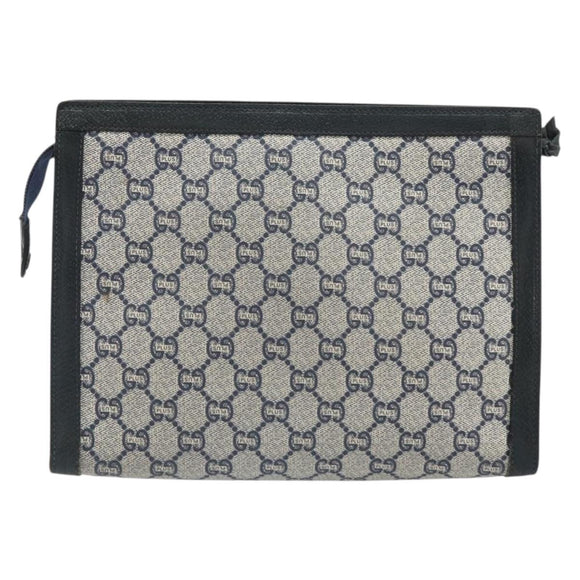 GUCCI GG Plus Supreme Clutch Bag PVC Navy Gold Auth bs32591