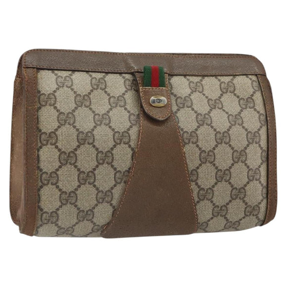 GUCCI GG Supreme Web Sherry Line Bag PVC Beige Gold 89 01 032 Auth bs32593