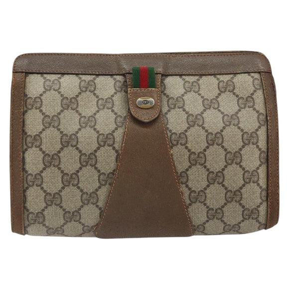 GUCCI GG Supreme Web Sherry Line Bag PVC Beige Gold 89 01 032 Auth bs32593