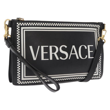 VERSACE Shoulder Bag Leather Black Gold Auth bs32594