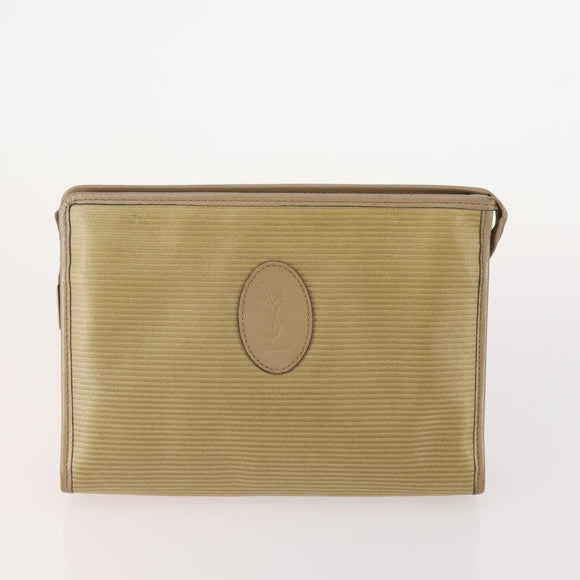 SAINT LAURENT Clutch Bag PVC Leather Coated Canvas 3 Set Beige Auth bs32596