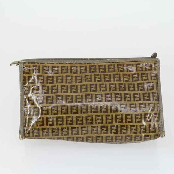 FENDI Zucca Canvas Zucchino Canvas Hand Bag PVC 2 Set Black Brown Auth bs32597