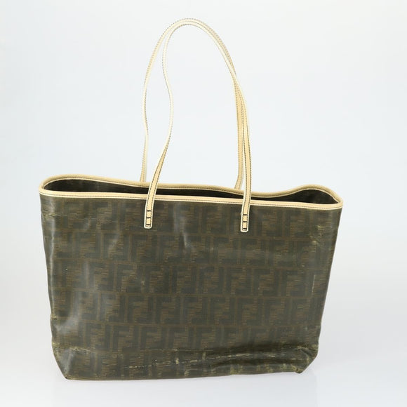 FENDI Zucca Canvas Zucchino Canvas Hand Bag PVC 2 Set Black Brown Auth bs32597