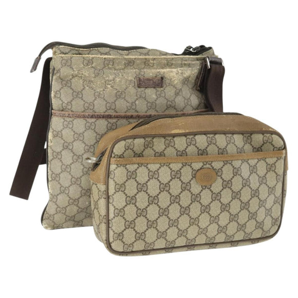 GUCCI GG Supreme Tote Bag PVC 2 Set Beige Auth bs32602