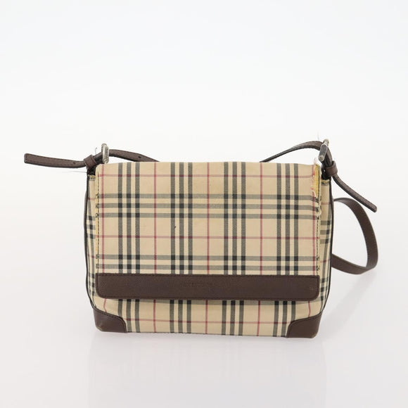 BURBERRY Nova Check Blue Label Hand Bag Nylon 2 Set Beige Auth bs32603