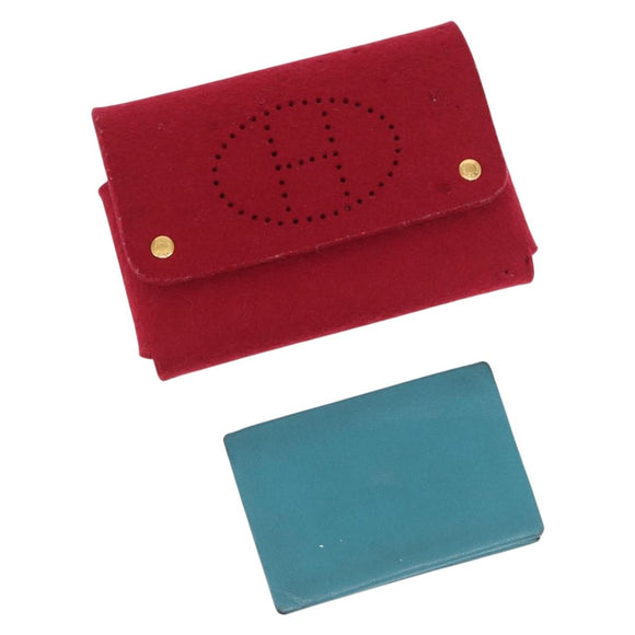 HERMES Clutch Bag Cotton Leather 2 Set Red Blue Auth bs32605