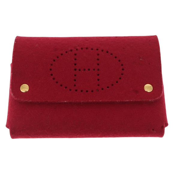 HERMES Clutch Bag Cotton Leather 2 Set Red Blue Auth bs32605