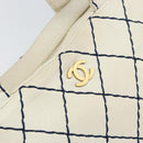 CHANEL Wild Stitch Hand Bag Leather White Gold CC Auth bs32620-18