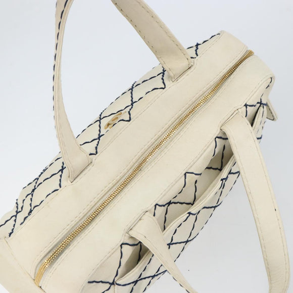 CHANEL Wild Stitch Hand Bag Leather White Gold CC Auth bs32620